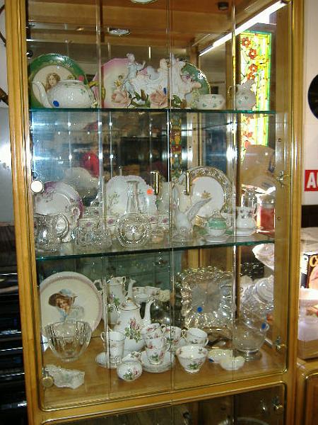 Picture 034.jpg - Misc. - Belleek, Heycee bowl w/ Sterling Base, 6 Lennox cups & saucers, 19pc. Royal Chelsea "Moss Rose" tea set, KPM China goose, etc